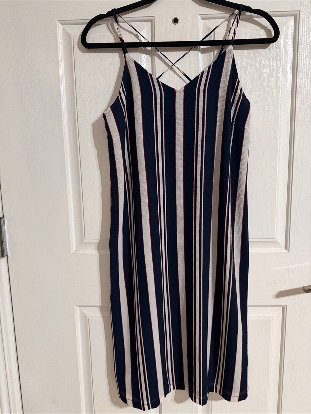 Striped Navy and White and Red Dress with Crisscross Straps